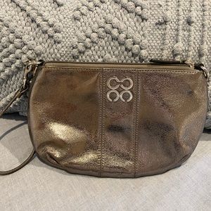 Metallic Gunmetal Coach Wristlet